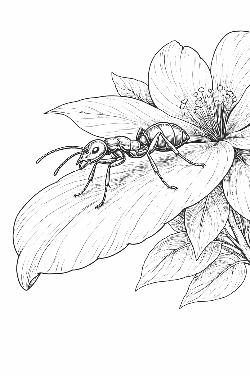 ant on flower coloring page