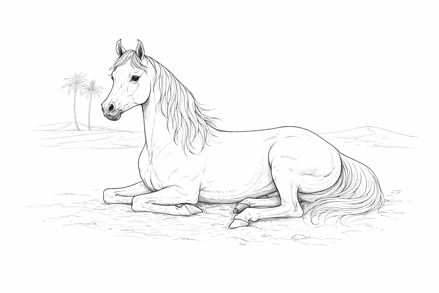 Arabian Horse Resting Coloring Page