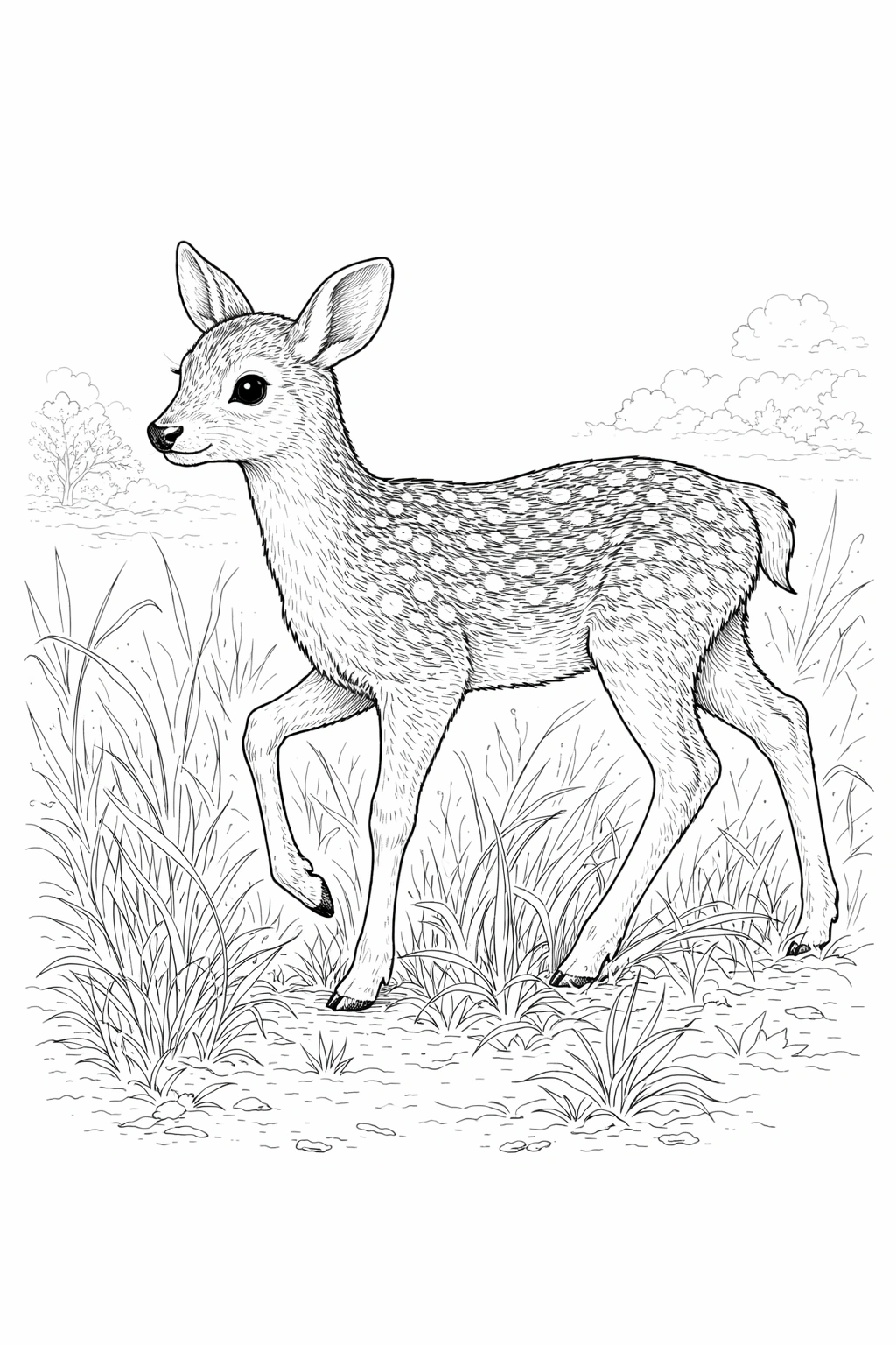 Baby Deer Walking Coloring Page