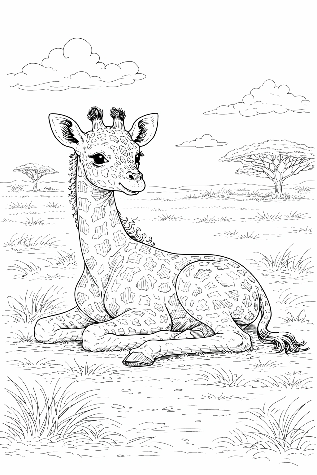Baby Giraffe Resting Coloring Page