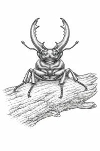 stag beetle on wood coloring page