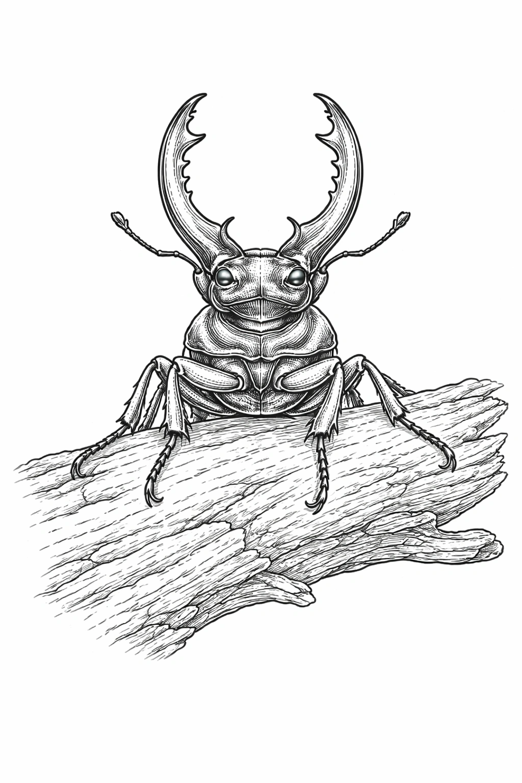 stag beetle on wood coloring page