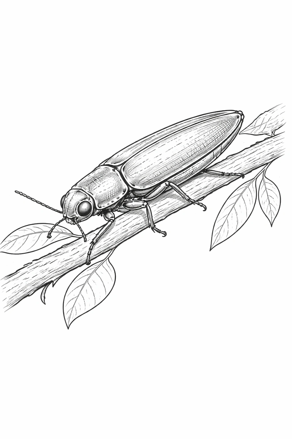 beetle on branch coloring page