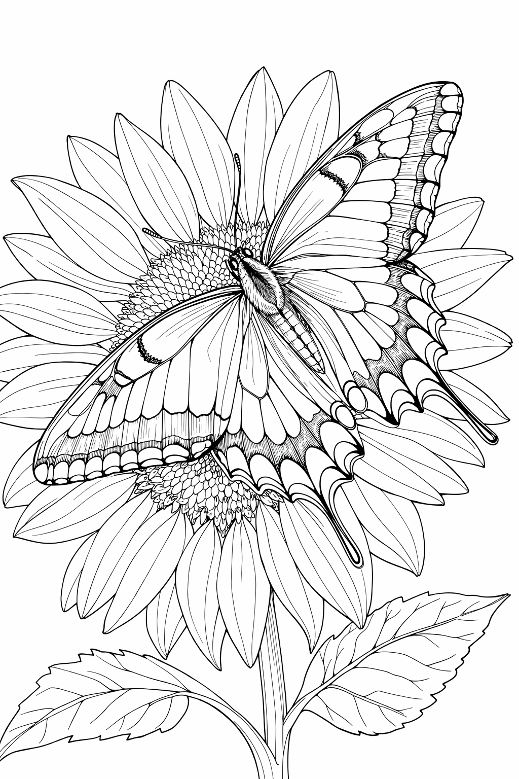 Butterfly on Sunflower Coloring Page