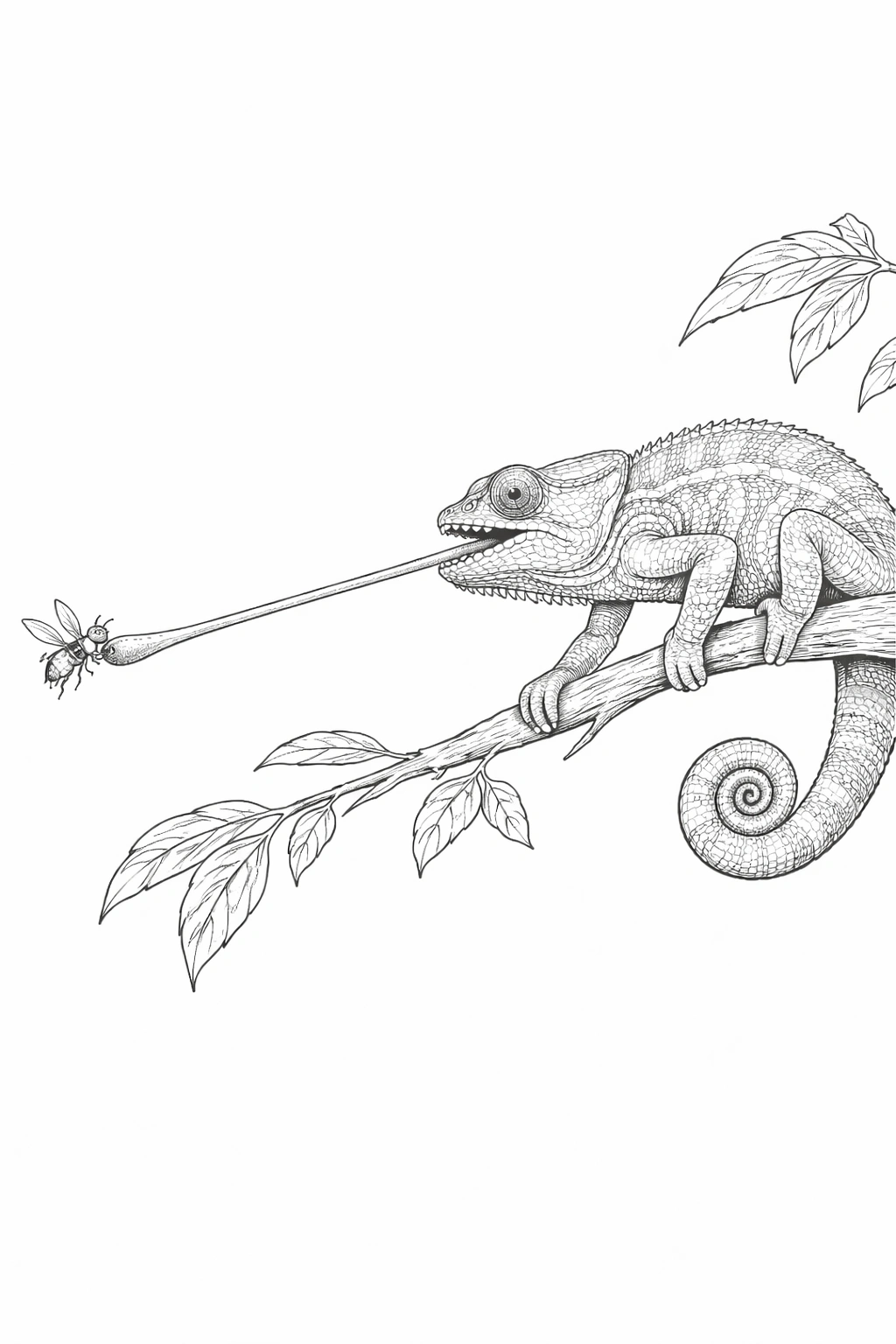 Chameleon Catching Insect Coloring Page