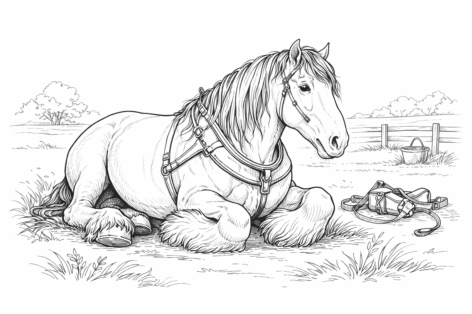 Clydesdale Horse Resting Coloring Page