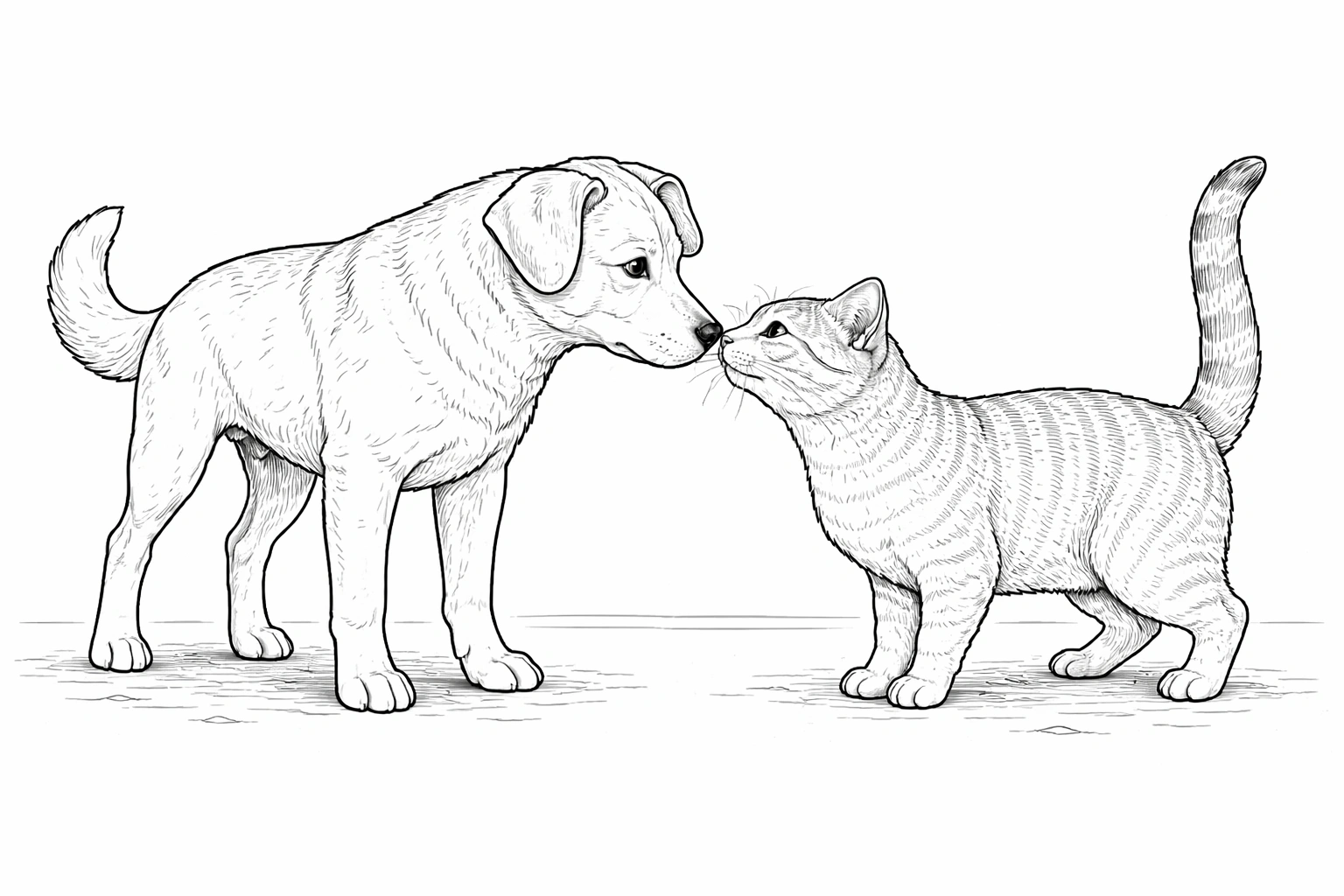 Dog and Cat Friendly Greeting Coloring Page