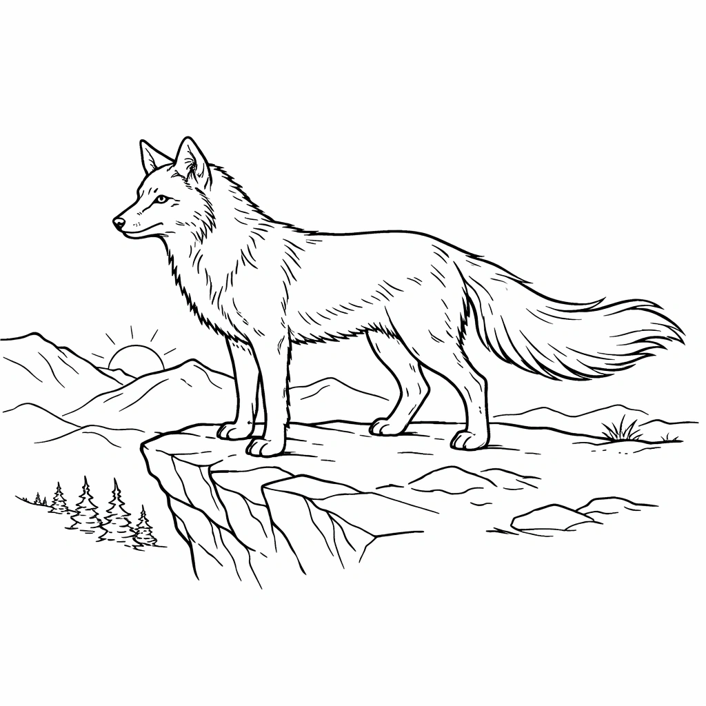 Fox at Sunrise Coloring Page