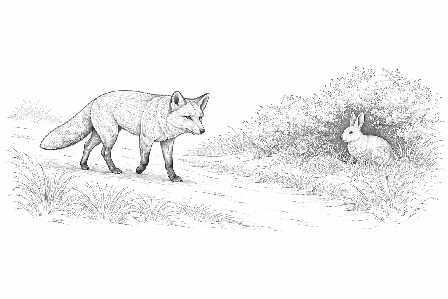 Fox and Rabbit Burrow Scene Coloring Page