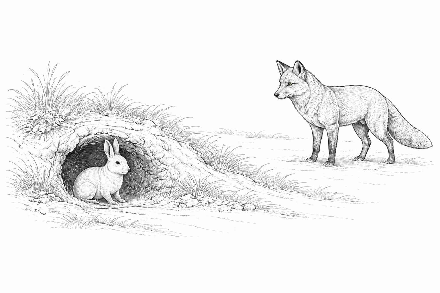 Fox Watching Rabbit Coloring Page