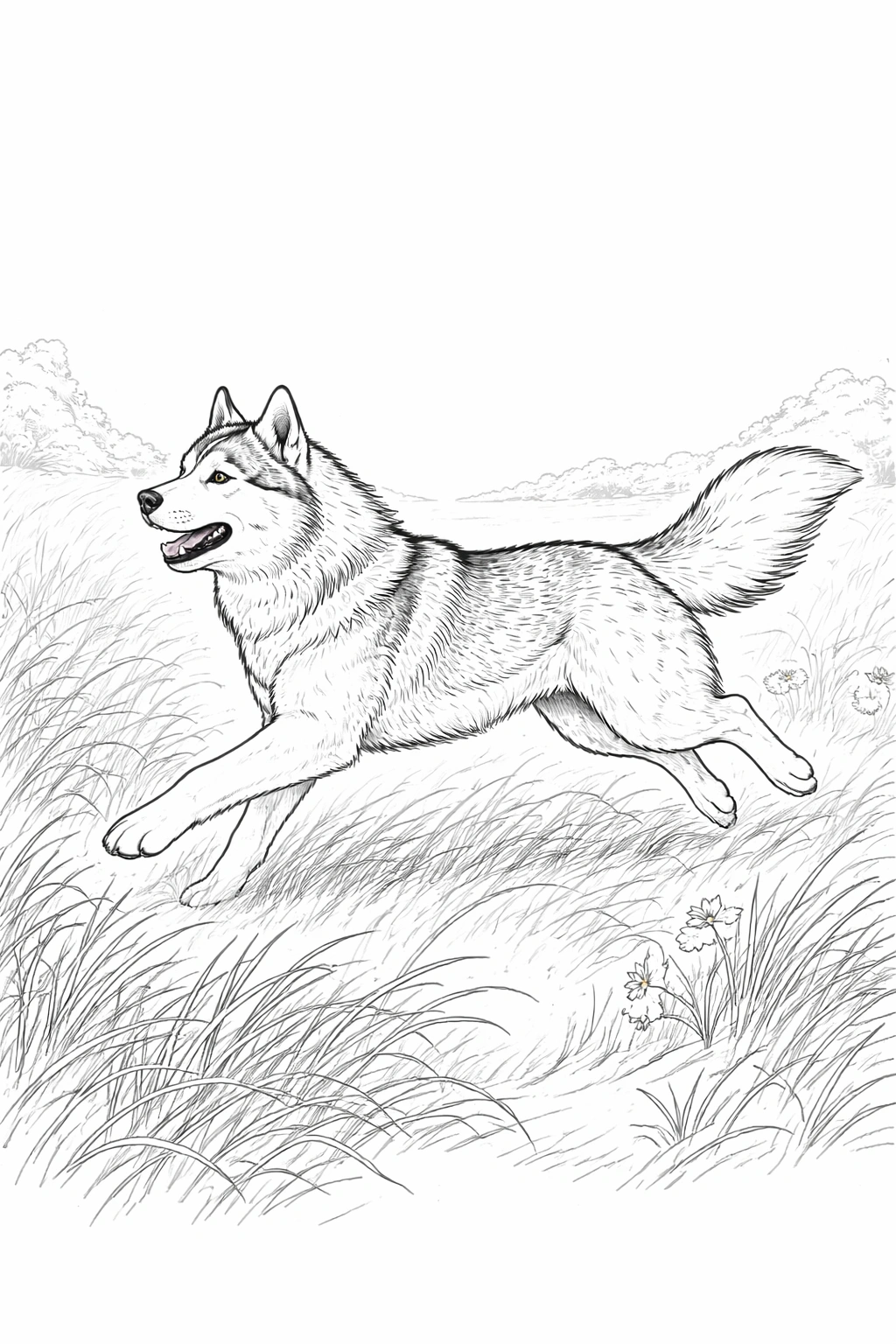 Running Husky Dog Coloring Page