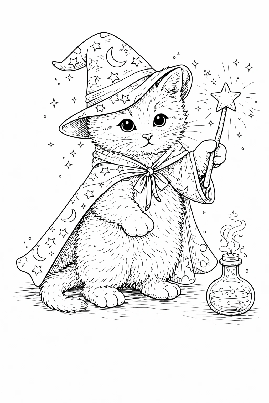 Kitten Wizard Coloring Page
