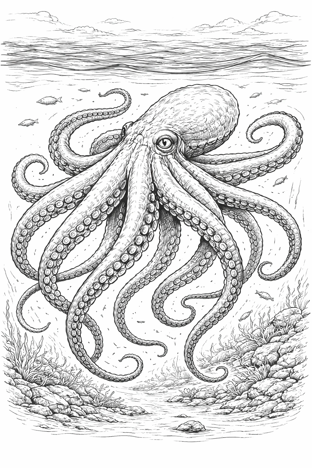 Kraken Sea Floor Coloring Page