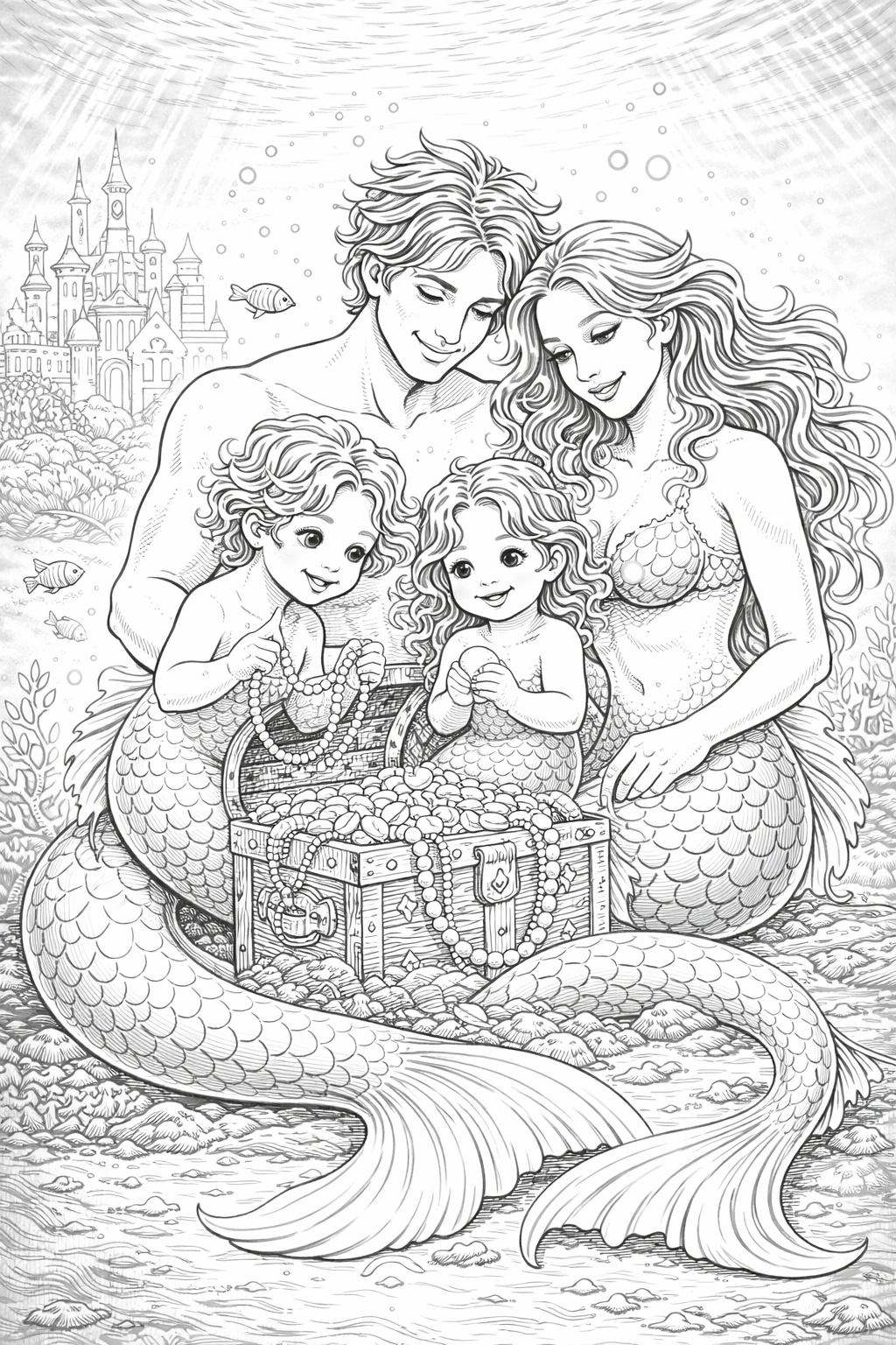 Mermaid Family Coloring Page