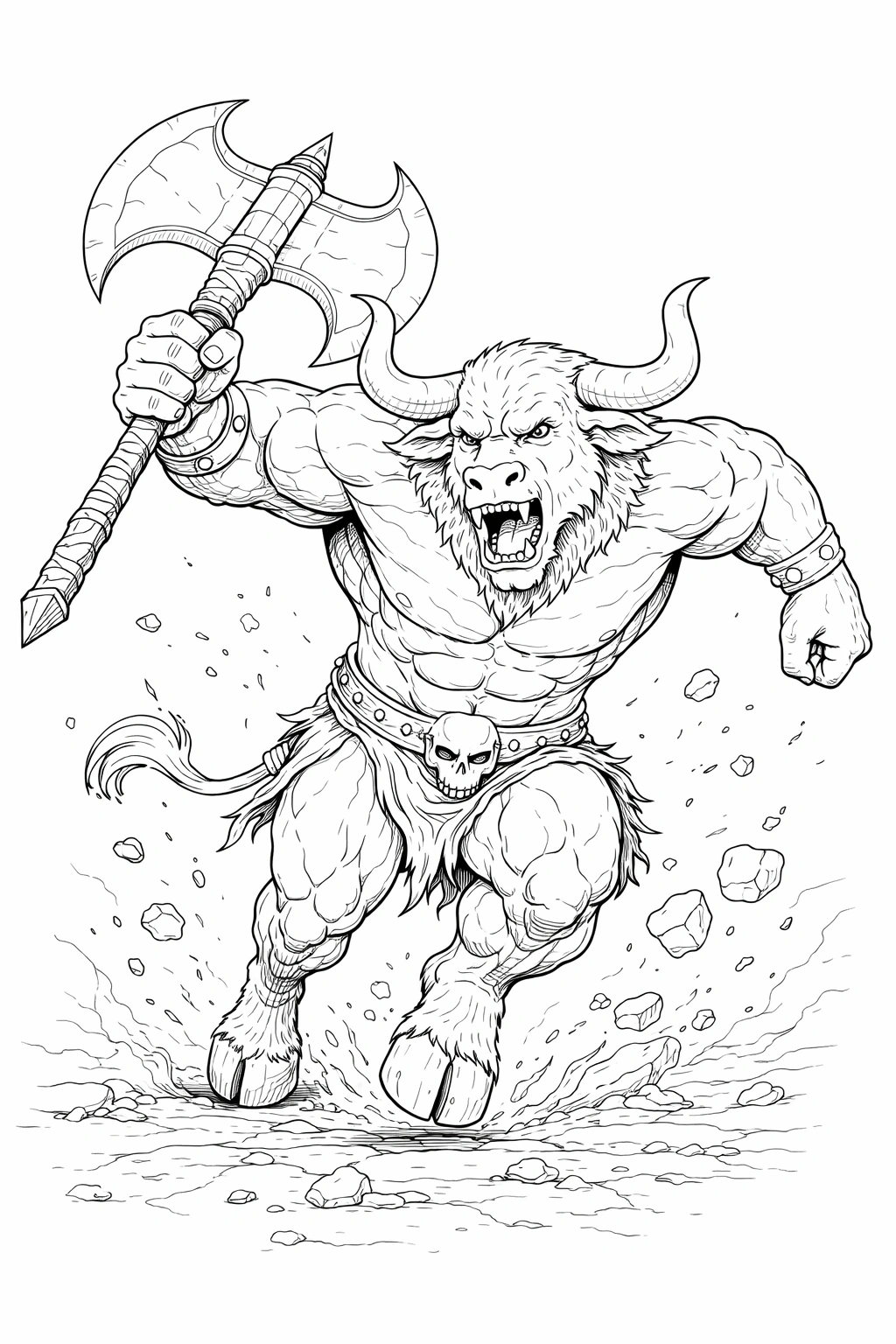 Axe Wielding Minotaur Coloring Page