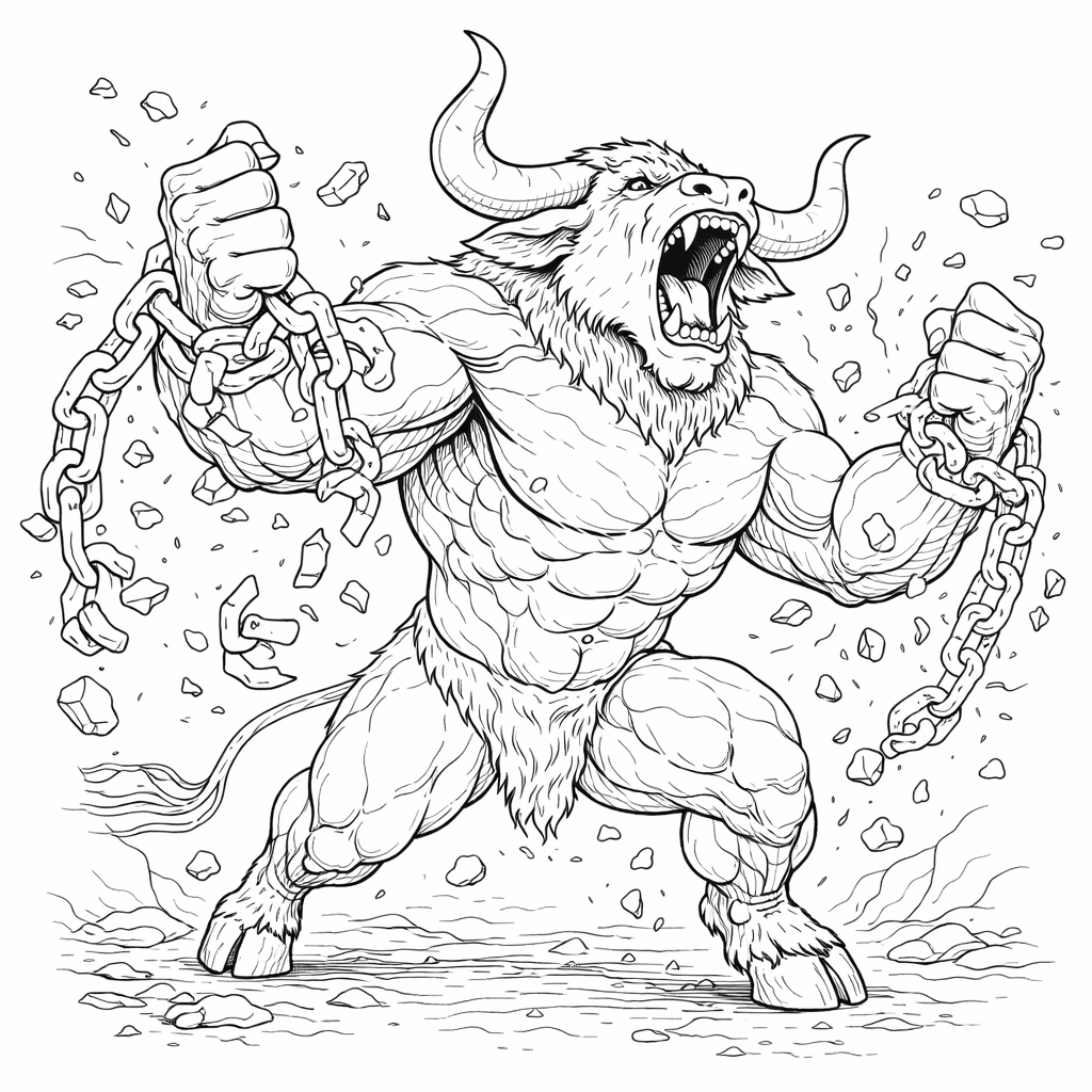 Roaring Minotaur Front Coloring Page