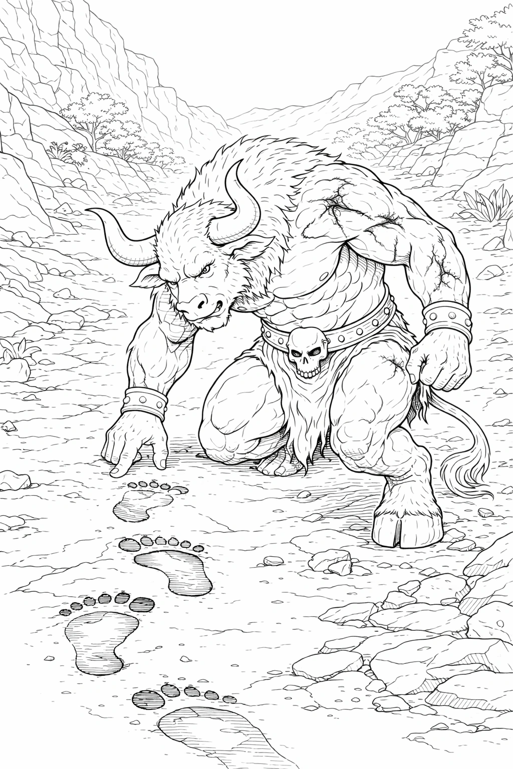 Crouching Minotaur Coloring Page