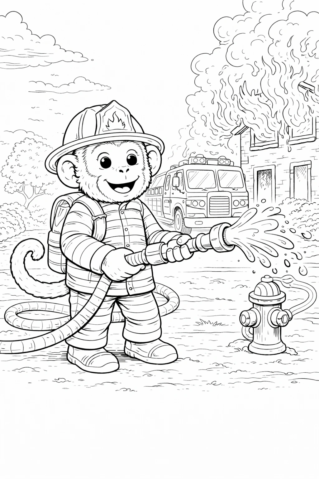 Firefighter Monkey Coloring Page