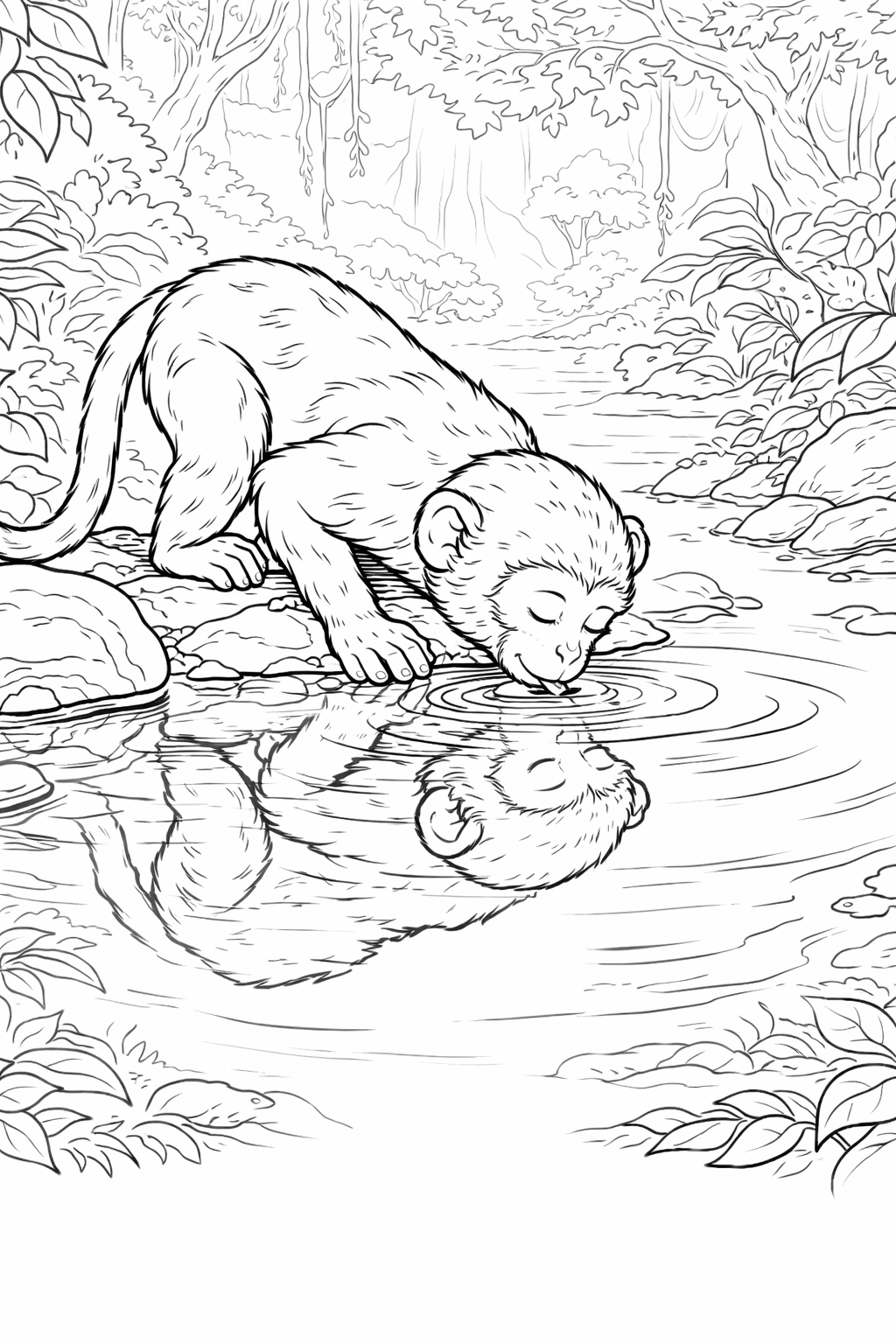Monkey Drinking Water Coloring Page