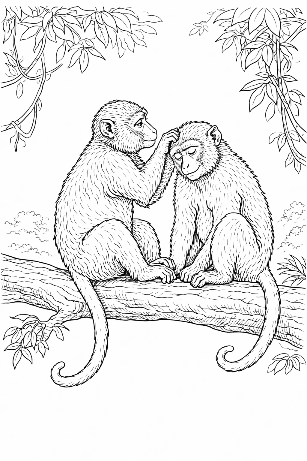 Two Monkeys Together Coloring Page