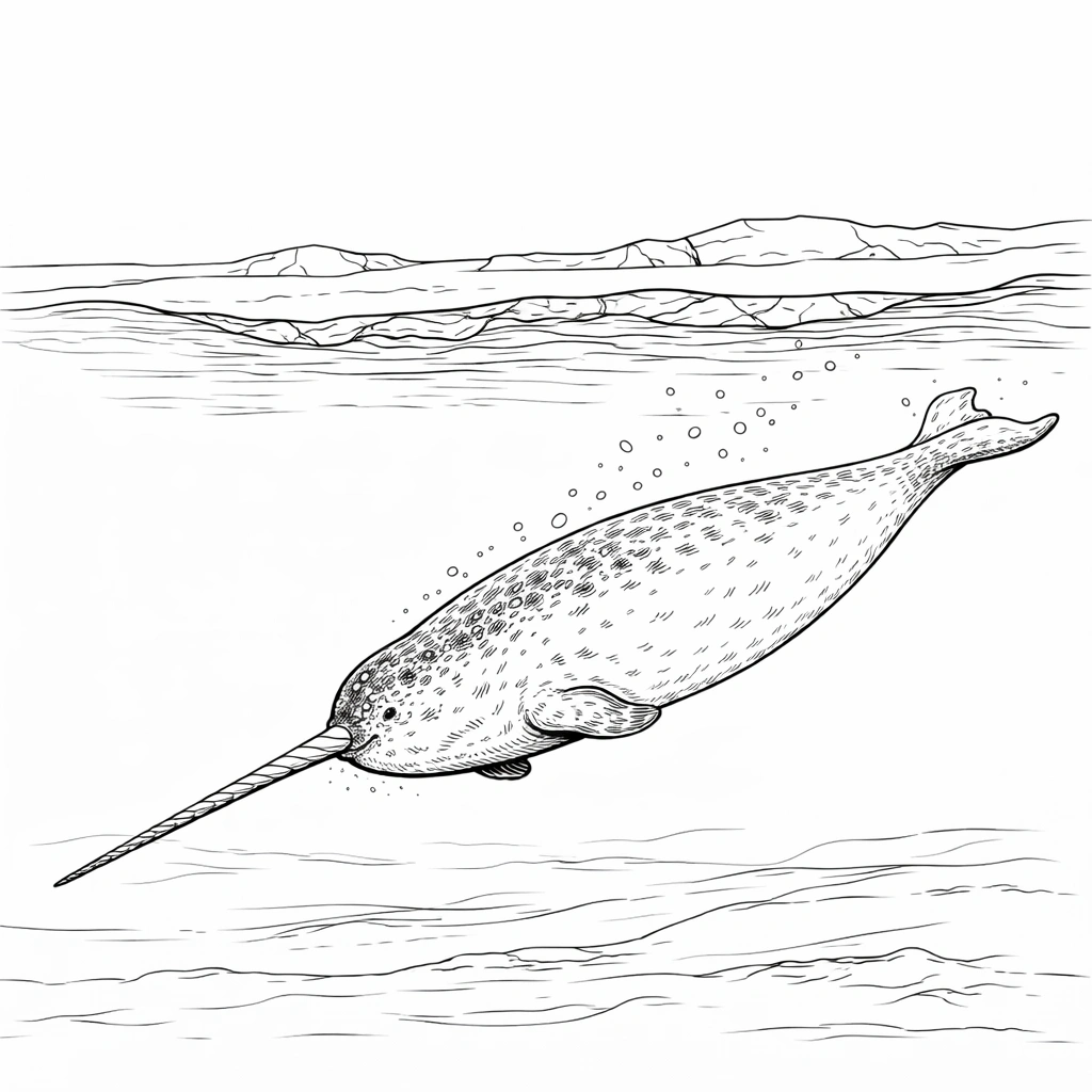 Swimming Narwhal Coloring Page