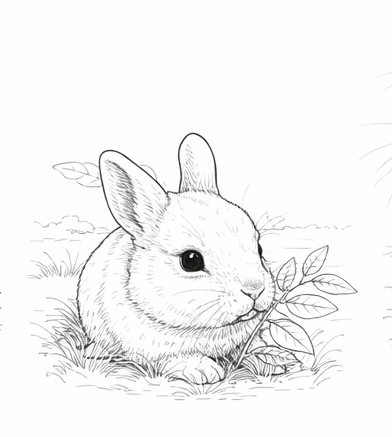 Netherland Dwarf Rabbit with Leaves Coloring Page