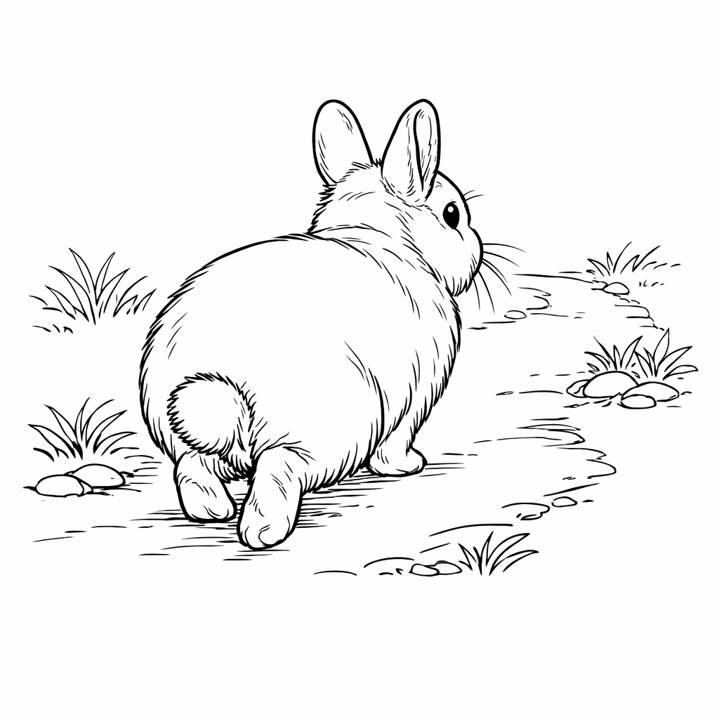 Netherland Dwarf Rabbit Rear View Coloring Page