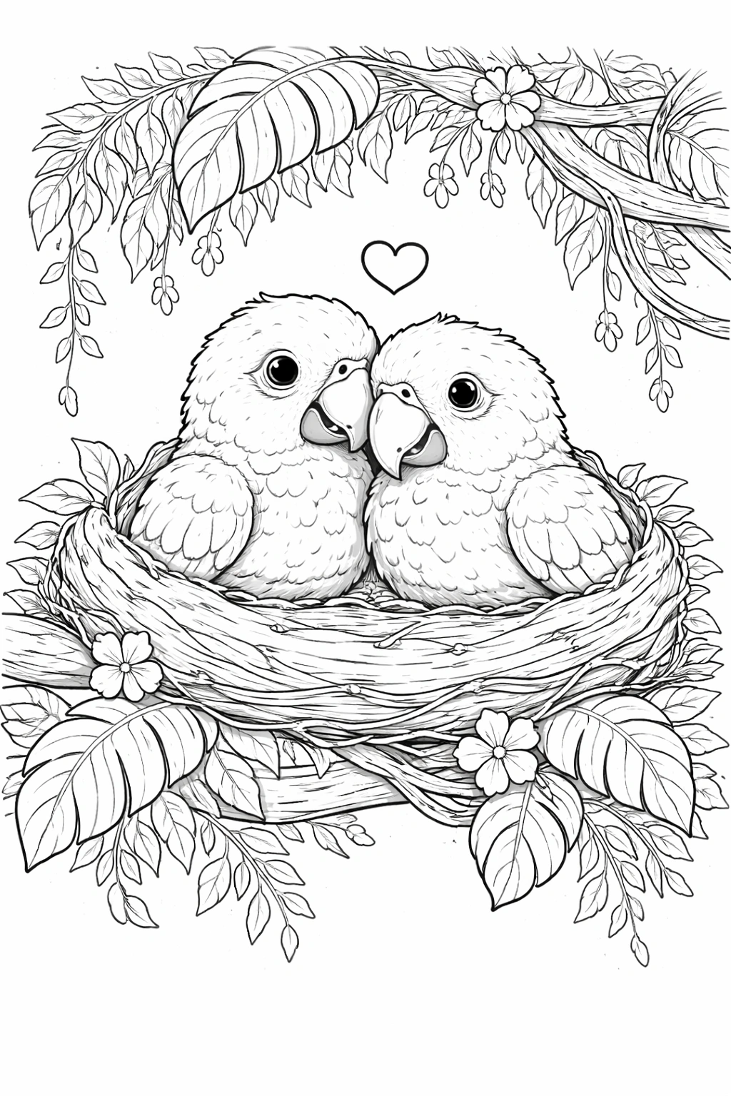 Two Baby Parrots in Nest Coloring Page