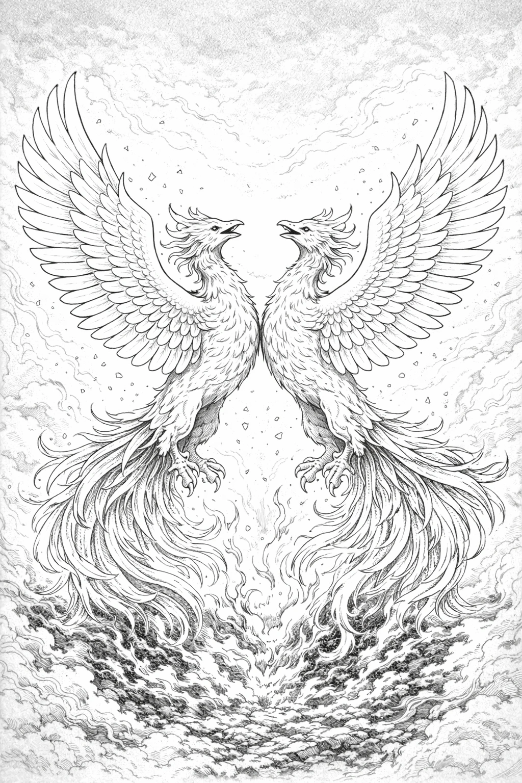Two Phoenix Wings Coloring Page