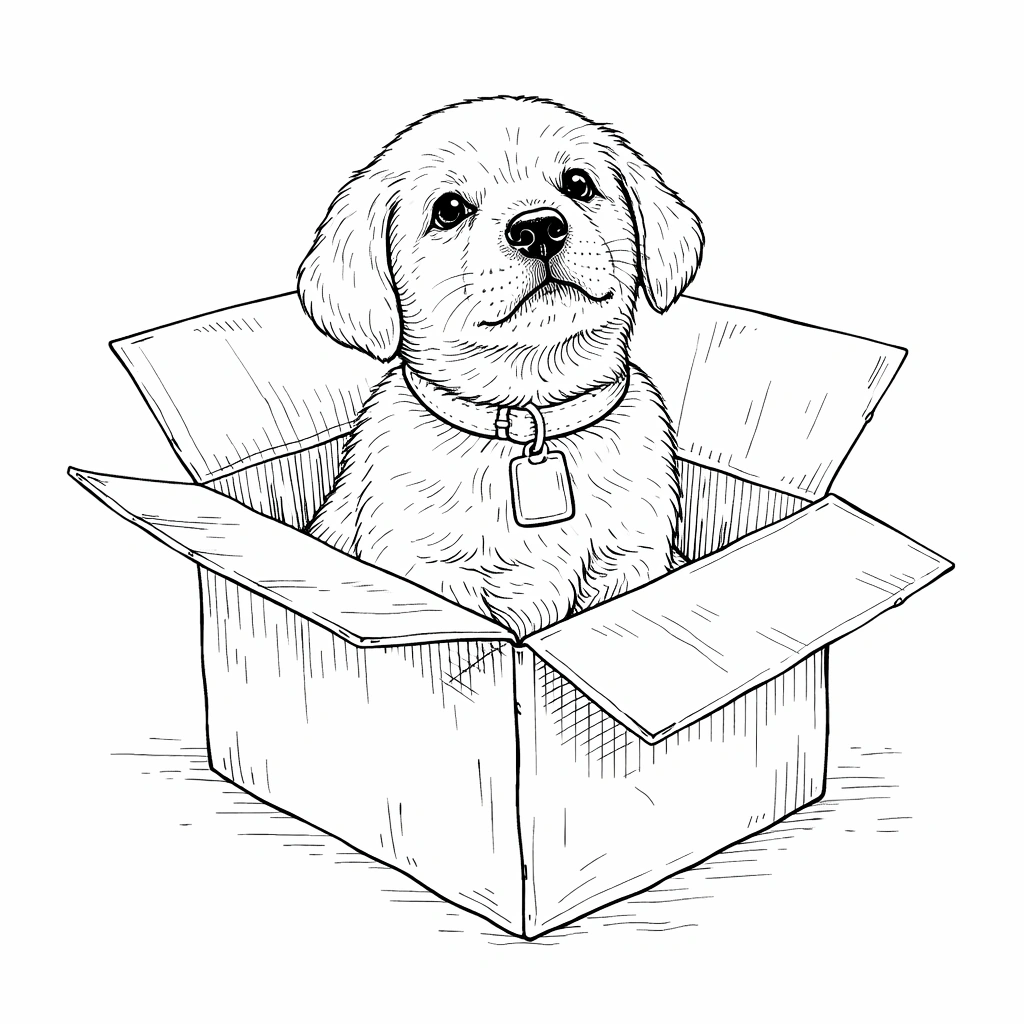 Puppy in Box Coloring Page
