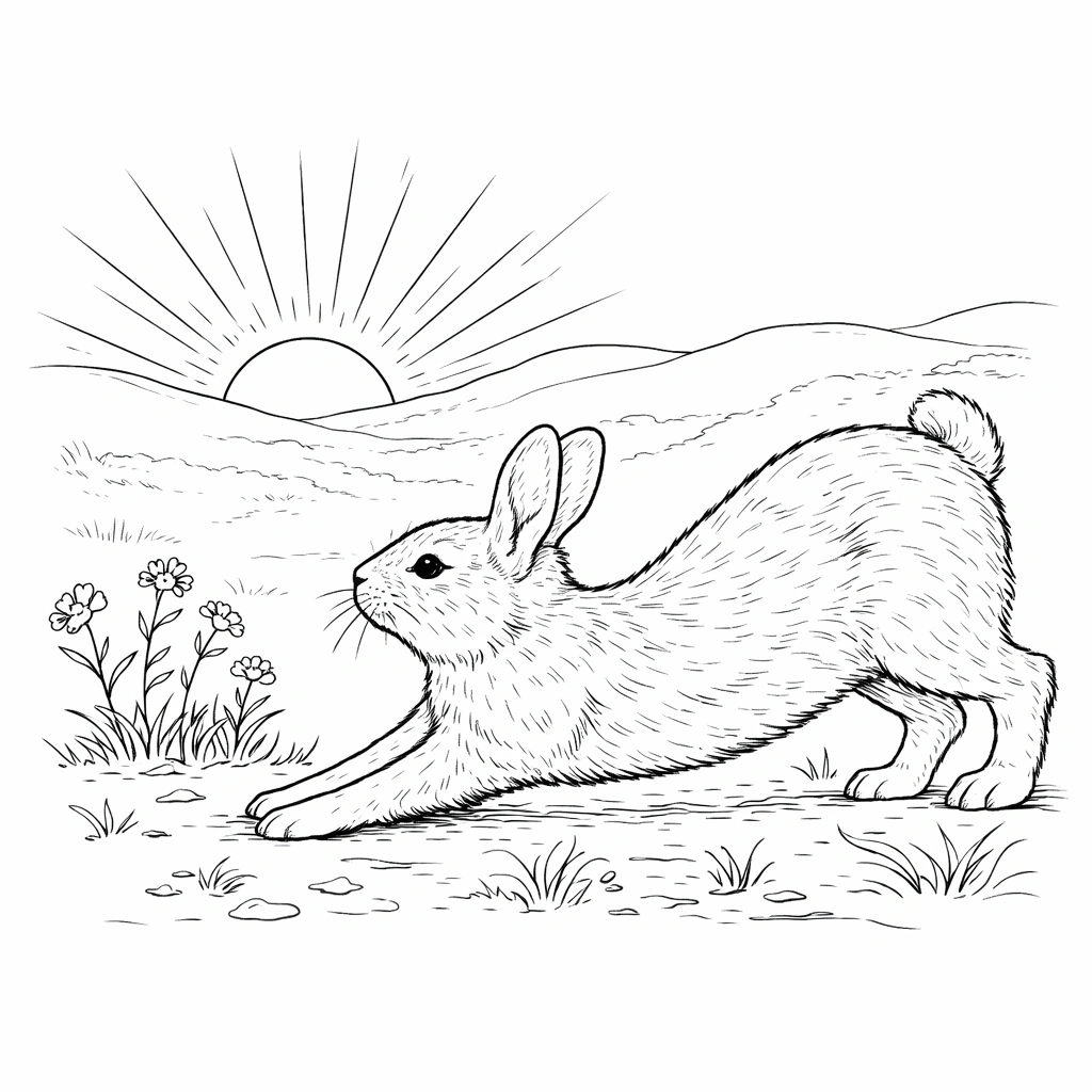 Stretching Rabbit Coloring Page