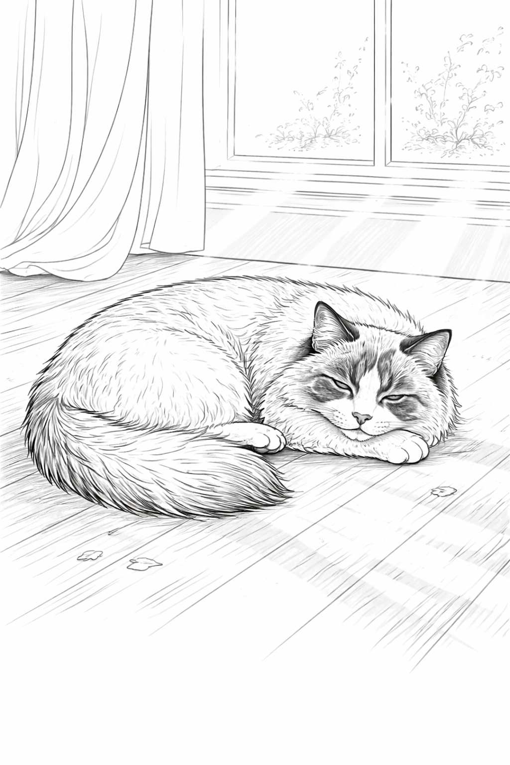 Sleeping Ragdoll Cat Coloring Page