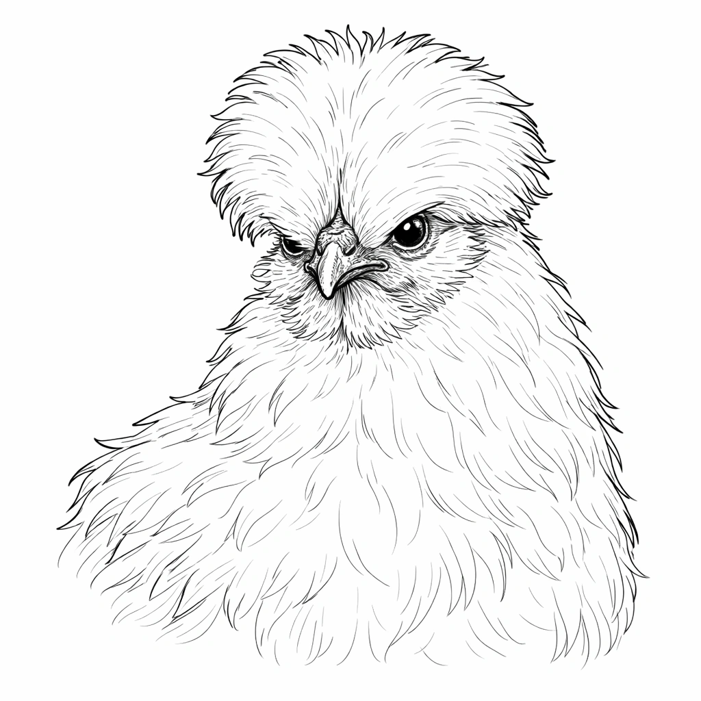 Silkie Chicken Portrait Coloring Page