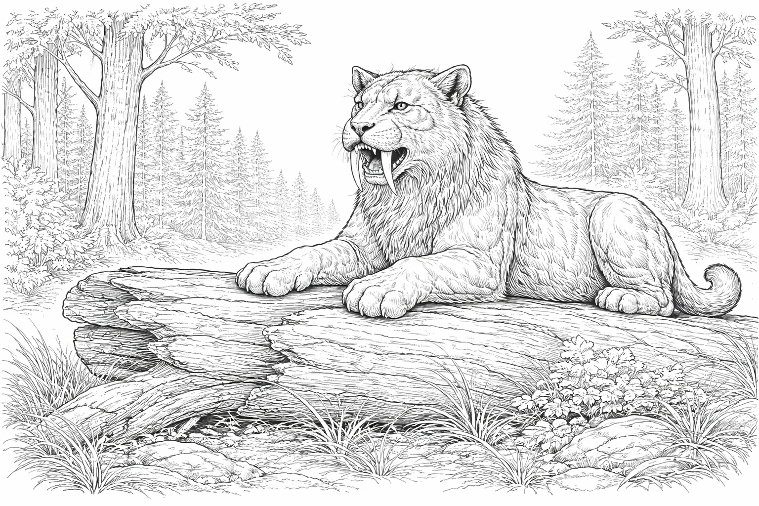 Resting Smilodon Front Coloring Page