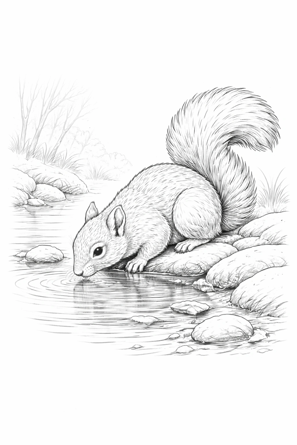 Squirrel Drinking Water Coloring Page