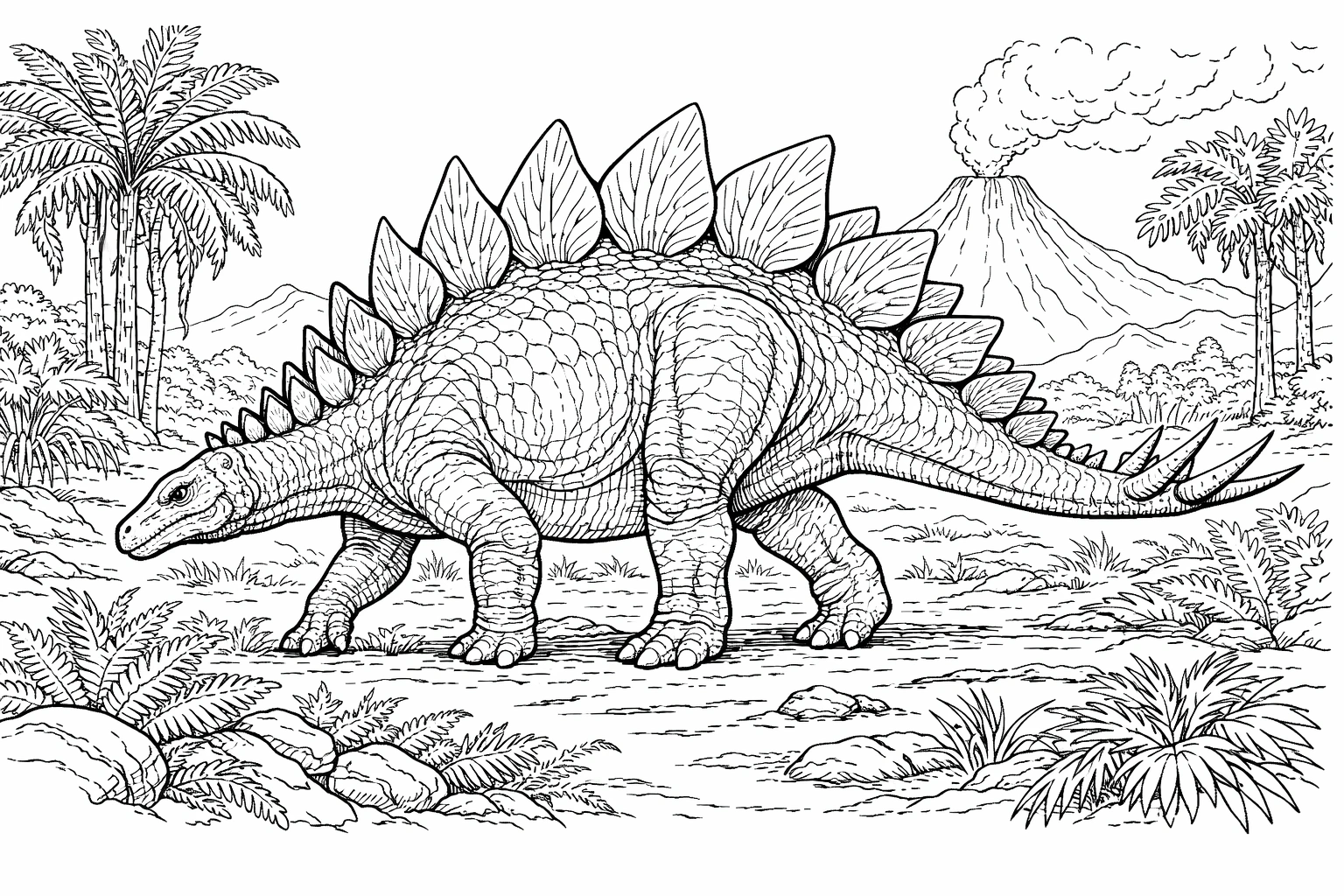 Stegosaurus Forest Path Coloring Page