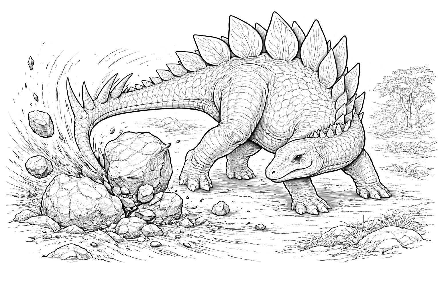 Stegosaurus Digging Ground Coloring Page