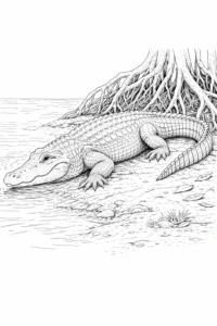 realistic alligator coloring page line art
