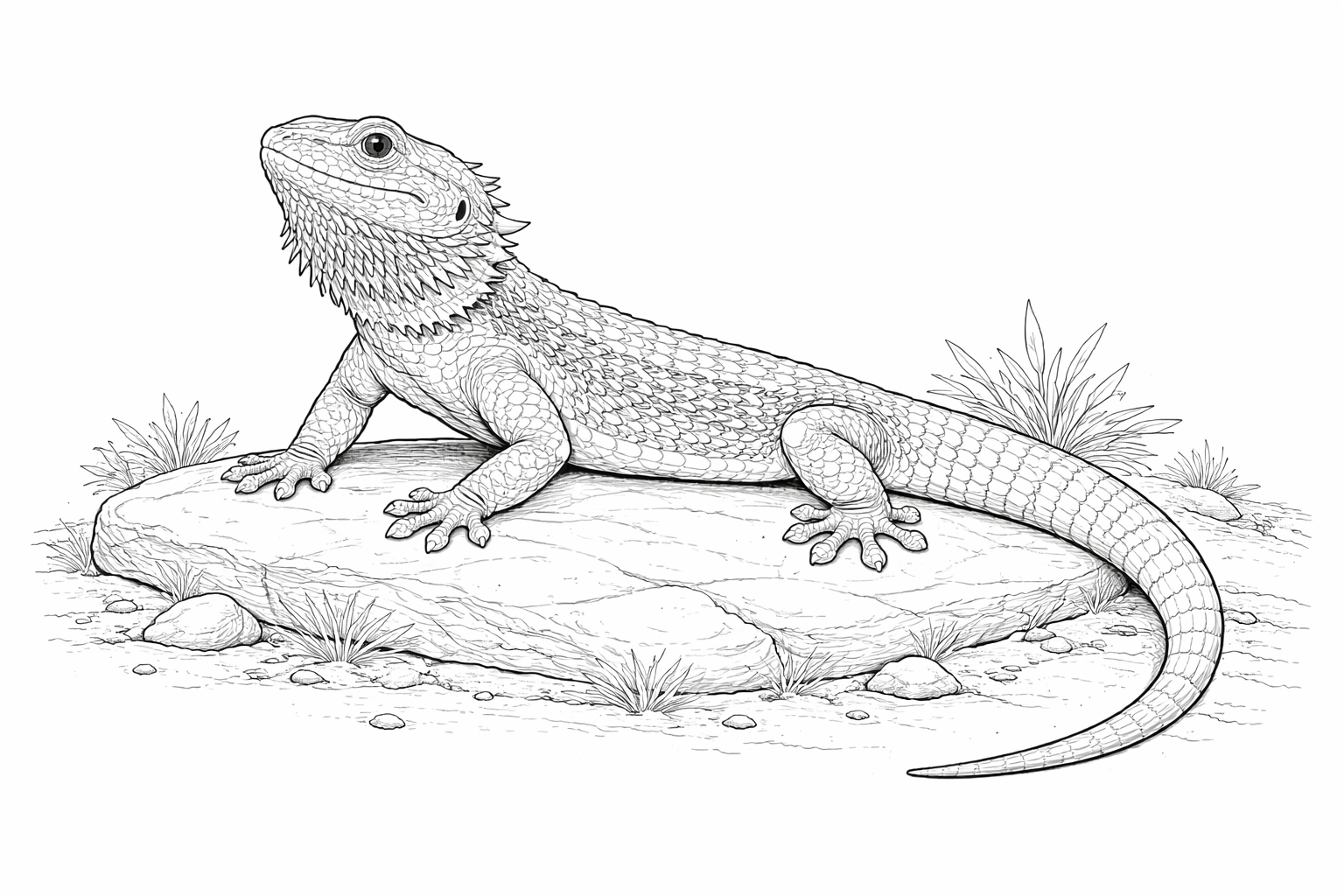 bearded dragon on rock coloring page