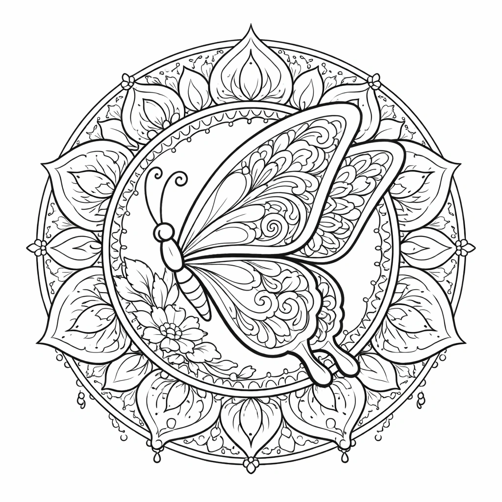 Butterfly Mandala Coloring Image 2