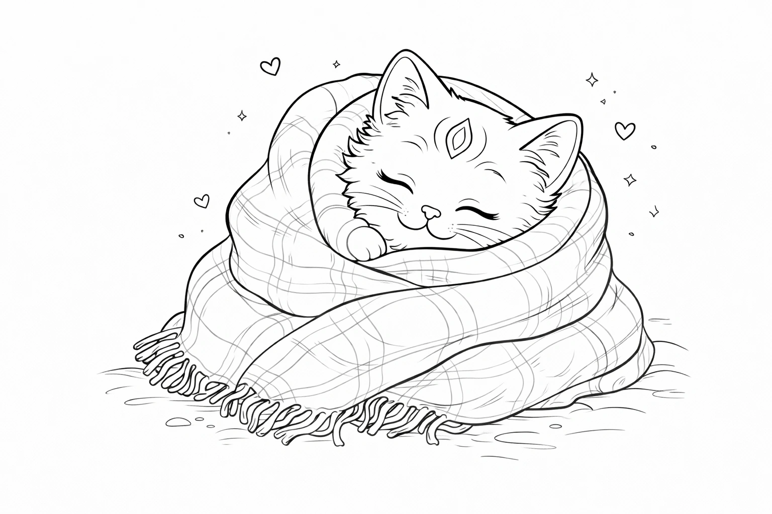 Wrapped Sleeping Kitten Coloring Page