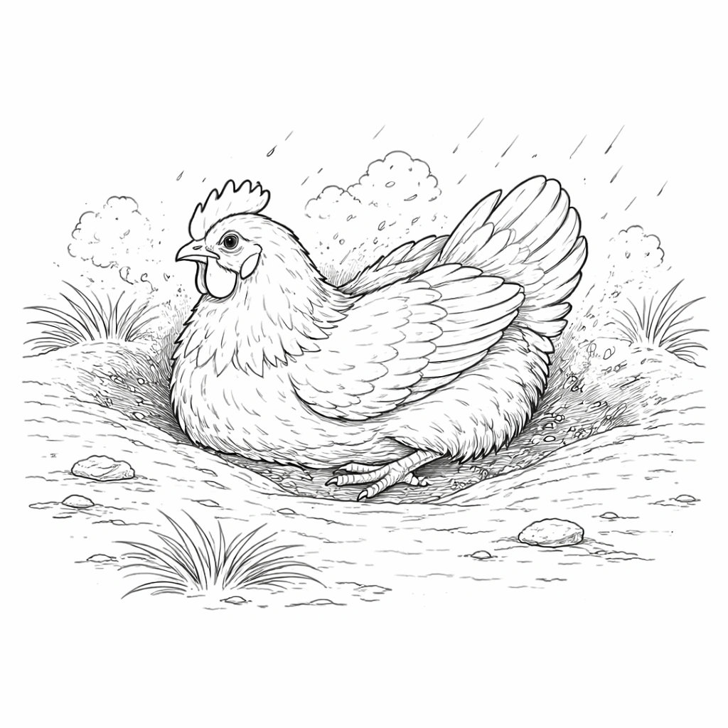 Chicken Resting in Grass Coloring Page