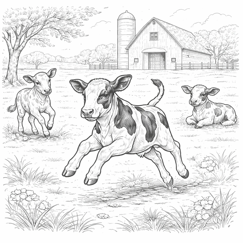 Cow Running in Farmyard Coloring Page