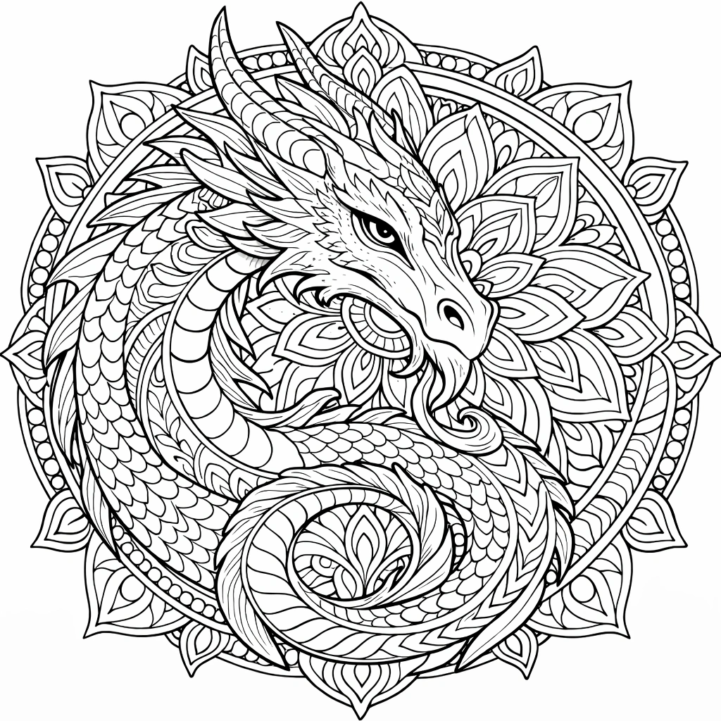 Dragon Mandala Coloring Image 4