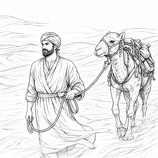 Desert Walker with Camel Coloring Page
