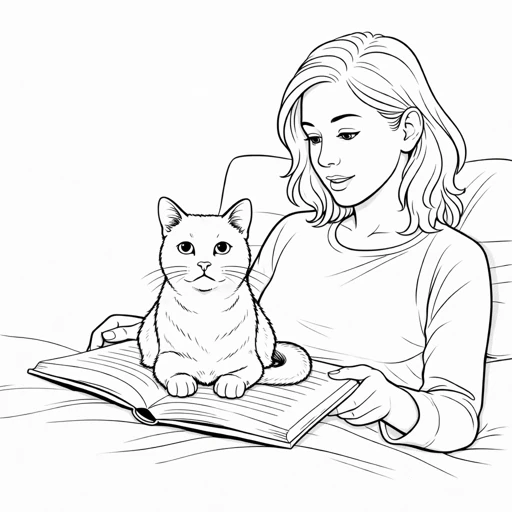 Cat Sitting on Book Coloring Page