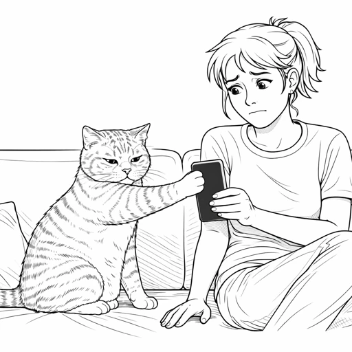 Cat Interrupting Phone Time Coloring Page