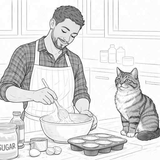 Mixing Batter with Cat Coloring Page