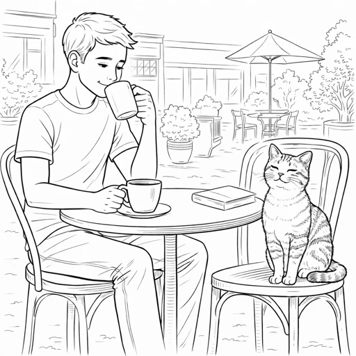 Coffee Table with Cat Coloring Page
