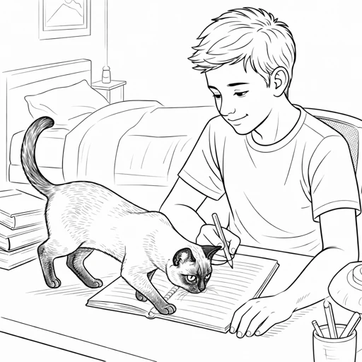 Petting Cat on Floor Coloring Page
